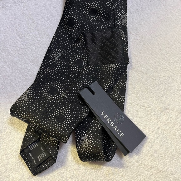 Gianni VERSACE Black and White Dotted Men's Tie with MADUSA image 100%SILK - Picture 6 of 12